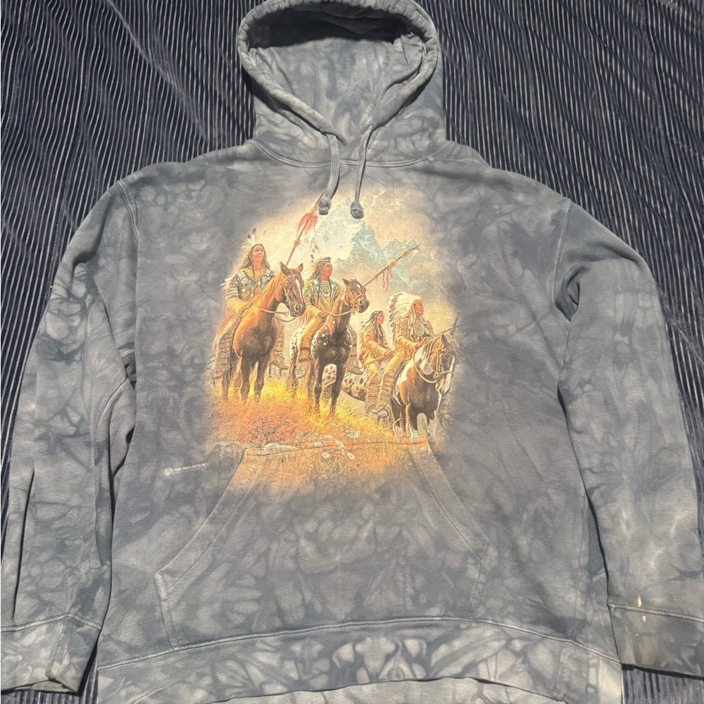 “The Mountain” Native American Tie Die Blue Hoodie Men’s Large EXTREMELY RARE